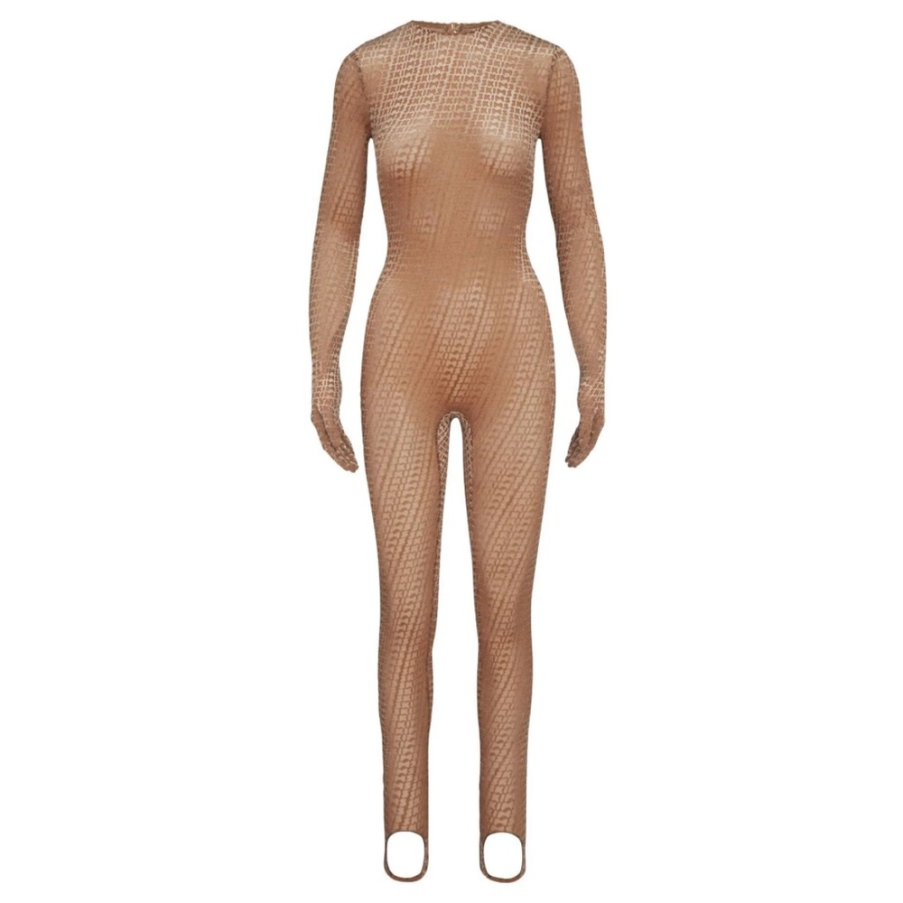 NWT SKIMS Velvet Stirrup Onesie Jumpsuit Catsuit Gloved Hands Women’s 4X Chai